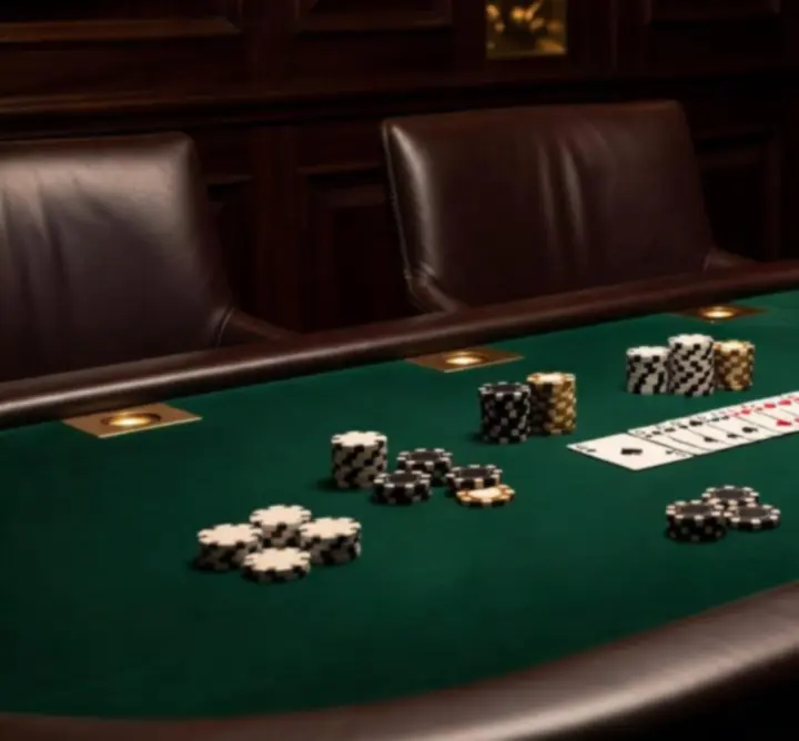 Ekskluzywny stół pokerowy w przyciemnionym lounge'u