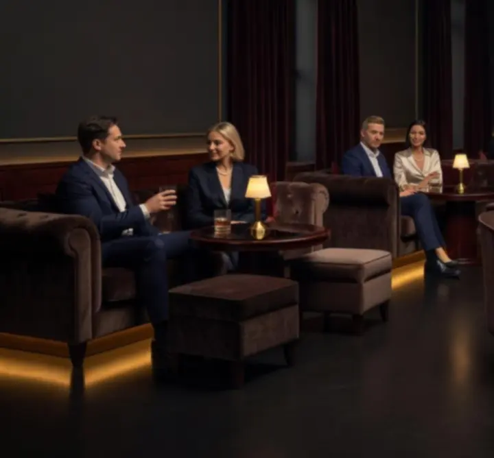 Luksusowa strefa lounge z wygodnymi fotelami w POLSKA AFTER DARK